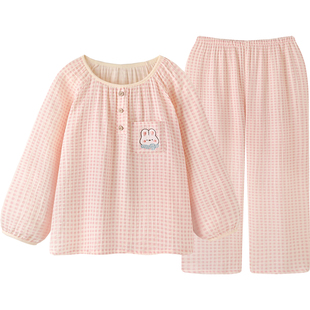 【空气棉纱】100全棉纯棉睡衣女款春秋季清新格子卡通家居服长裤