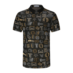 宾度男装春夏季男士轻奢多元素组合提花休闲短袖Polo衫男夏季上衣