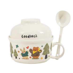 陶瓷泡面碗带盖宿舍用学生专用碗可微波炉面碗食堂个人专用打饭碗