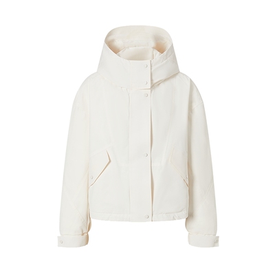 商场同款 摩萨克冬款运动风连帽夹克式抽绳下摆羽绒服女