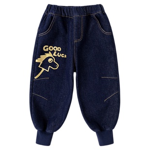 嘟嘟家男童裤子喜庆儿童牛仔裤过年女童新年衣服宝宝拜年服国风冬