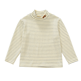 女童半高领打底衫2025新款纯棉女宝秋冬加绒儿童长袖t恤条纹上衣