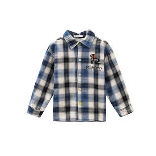 MOMOCO/玛米玛卡男童加绒格子衬衫2025冬新款中大童韩版休闲加厚