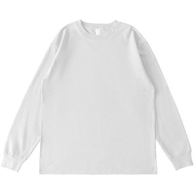 ins潮纯棉白色长袖T恤260g新疆棉重磅小领口打底衫女oversize圆领