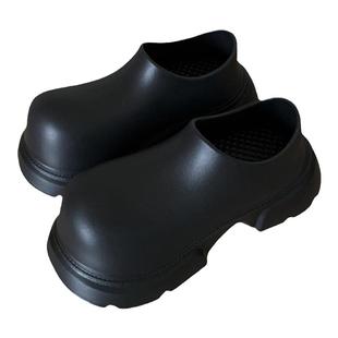 新款防水马丁靴女2024春秋厚底增高小个子一脚蹬懒人短筒靴子男潮