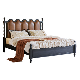 中古风床主卧实木1米8软包双人复古大床小户型高箱储物美式法式床