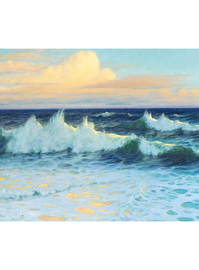 格兰维尔北欧清新风日出海浪海景治愈系现代简约装饰挂画复刻版画