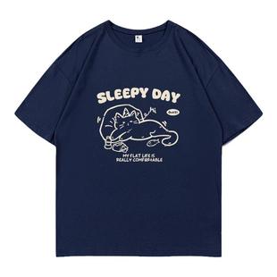 趣味手绘正肩短袖t恤女夏季日系宽松小个子ins休闲内搭上衣体恤衫