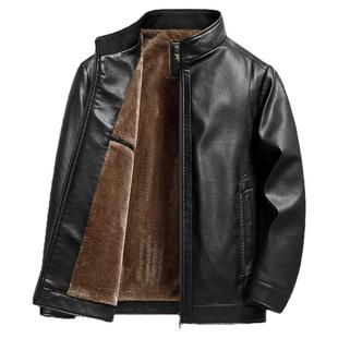 啄木鸟中老年人男士皮夹克加绒加厚款冬季皮毛一体爸爸装皮衣外套