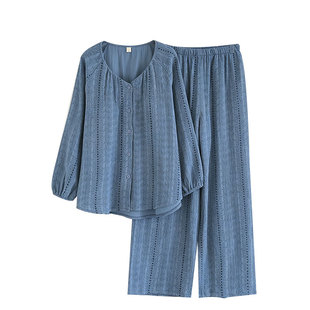 150cm矮小个子女睡衣春秋纯棉纱布带胸垫长袖家居服145矮个子套装