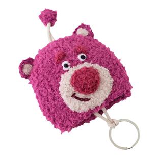 布谷林玫红小熊珊瑚绒钥匙包钥匙扣可爱软萌汽车钥匙圈包包挂饰