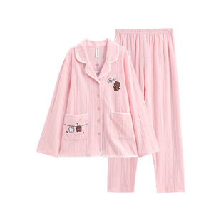 芬腾睡衣女春季新款棉质长袖开衫套装女款秋天宽松休闲大码家居服