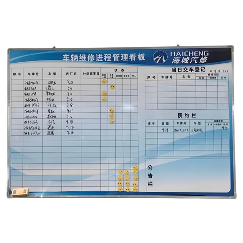 巧磁定制白板汽车维修进度看板磁性挂式可移动可擦硬白板管理商用白板内容订制定做