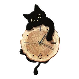 卡通猫咪客厅家用挂钟网红静音2025新款时钟挂墙创意摇摆餐厅钟表