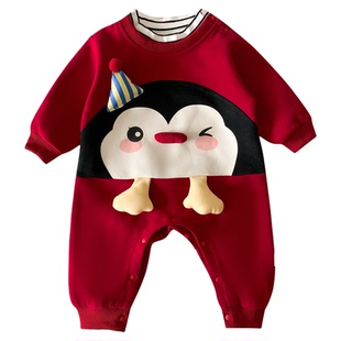 宝宝秋冬衣服满月百天拜年服婴儿连体衣秋装可爱爬服洋气外出服萌