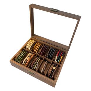 文玩手串收纳盒高档精致胡桃木纹手链手镯佛珠饰品头饰手饰存放盒