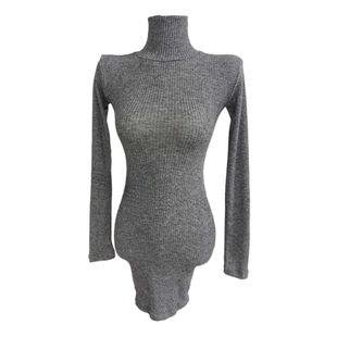 韩国新款巨好看的性感显身材高领针织螺纹包臀短裙连衣裙打底裙子