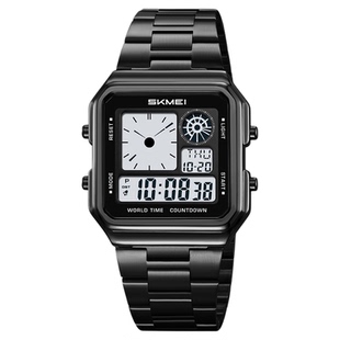 时刻美腕表方形钢带运动多功能倒计时学生多组闹铃男女表防水手表