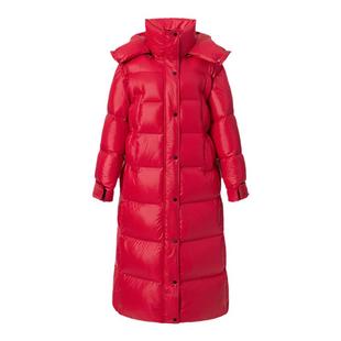 LEDIM WANG红色连帽长款面包羽绒服女亲肤舒适保暖白鸭绒冬季新款
