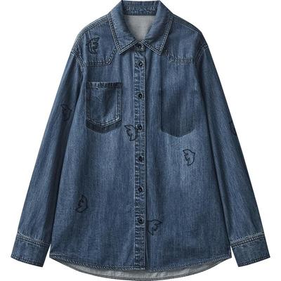 播商场同款刺绣蓝色牛仔衬衫女24春秋宽松长袖衬衣BDR3CD1707