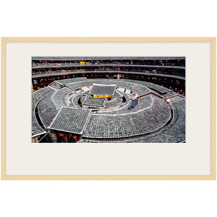 新中式装饰画酒店民宿客厅怀旧照片壁画餐厅卧室土楼建筑摄影挂画