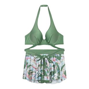 安莉芳官方奥莱热带印花带杯承托分体泳衣EBRA显瘦遮肉裙装游泳衣