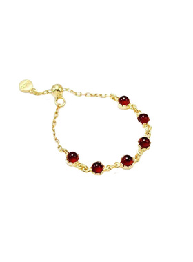 日系镀18K金石榴石水晶抽拉可调节链条戒指软链戒指简约百搭个性