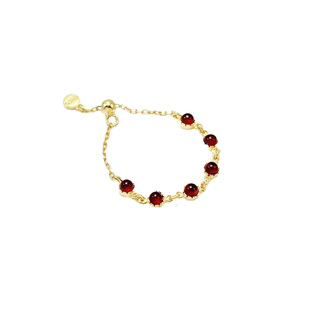 日系镀18K金石榴石水晶抽拉可调节链条戒指软链戒指简约百搭个性