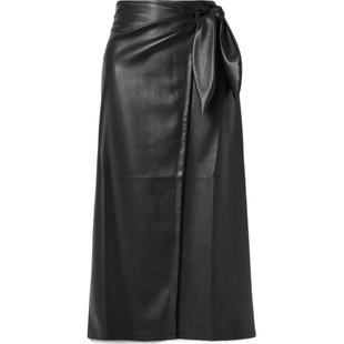 【折扣】Nanushka夏季女黑色仿皮革围裹长款半身裙