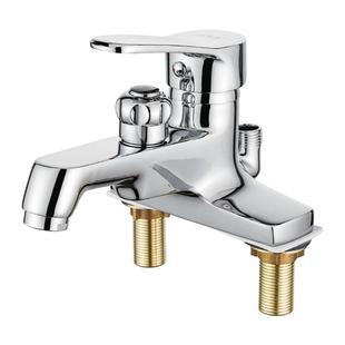 新款加厚旋钮后接全铜双孔面盆水龙头带淋浴花洒洗头脸盆冷热双用