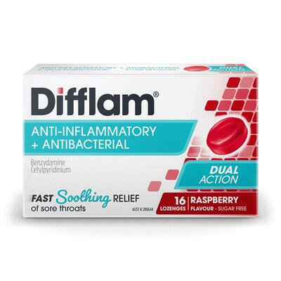 Difflam 润喉糖覆盆子味咽喉咙疼痛慢性咽炎护嗓扁桃体润喉片16粒