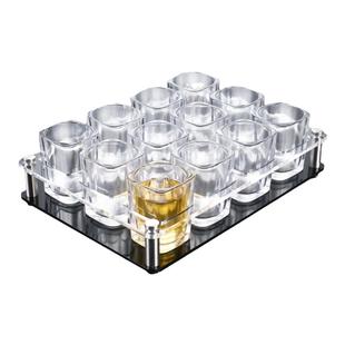 钢化玻璃加厚KTV杯架啤酒创意四方白酒杯刻度家用套装二两一口杯