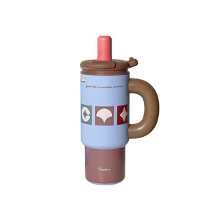 【自营】象普陶瓷覆层女生保温杯大容量吸管杯带茶隔冰霸杯1200ML