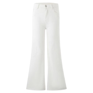 白色加绒加厚不贴腿微喇叭牛仔裤女2025新款冬季低腰小个子直筒裤