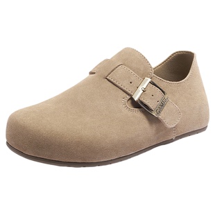 骆驼运动鞋女士休闲复古勃肯鞋女款全包平底单鞋保暖加绒棉鞋子