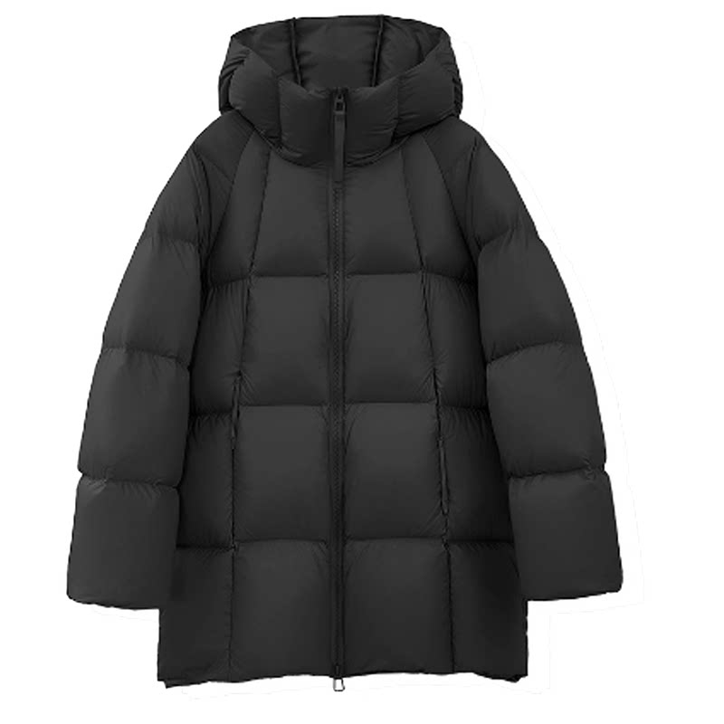 女童连帽厚实防污中长款羽绒服冬