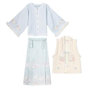 森女部落原创汉元素新中式毛绒比甲汉服套装叠穿秋秋冬新款女装