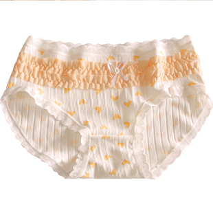 内裤女日系少女甜美蕾丝边纯欲肤色大码中腰100全棉裆