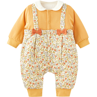 微狮牧尼婴儿棉服冬季夹棉连体衣女宝宝棉袄洋气哈衣保暖冬装外穿