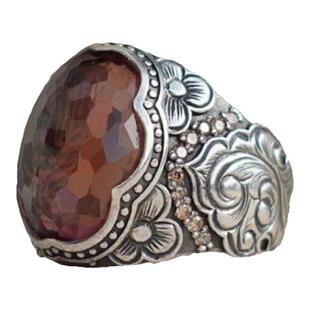 土耳其代购Rings㊣ 手作华丽复古氧化纯银雕刻花卉镶嵌苏丹石戒指