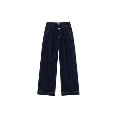 MARITHE女士低腰压褶阔腿牛仔裤