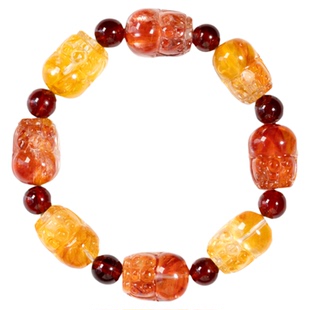 喜运宝「喜运予我」天然红胶花黄胶花貔貅石榴石水晶手串手链送礼