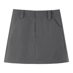 大码学院风灰色刺绣短裙女秋季显瘦百搭包臀a字高级西装裙半身裙