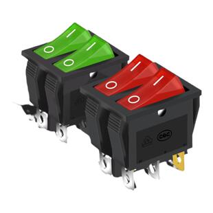 电暖器电饼铛开关双联船型开关KCD3 KCD8-212N带灯电源开关6脚2档