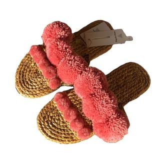 Thailand#Handmade泰国毛绒草编凉鞋毛球拖鞋ins网红款欧美民族风