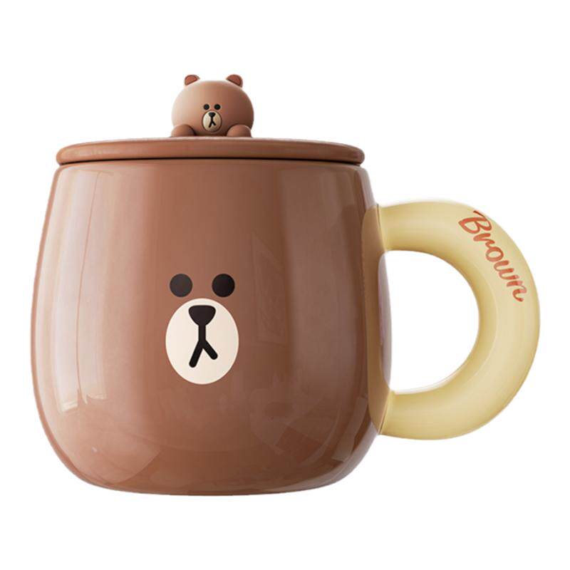 布朗熊恒温杯办公室智能带盖陶瓷杯家用喝水马克杯热牛奶咖啡杯子