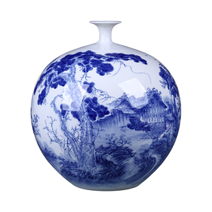 景德镇陶瓷器手绘花瓶仿古青花瓷大号石榴瓶客厅角几中式装饰摆件