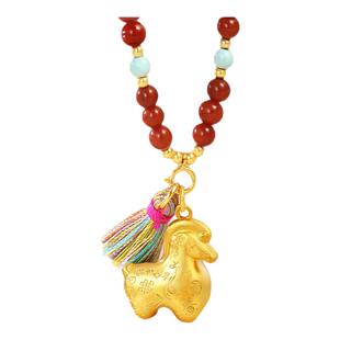 【马年生肖款】诗普琳新品 足金古法黄金唐马吊坠项链女 生日礼物