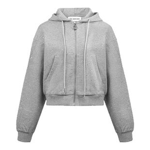 ANN ANDELMAN烫钻设计长袖拉链休闲连帽卫衣外套 301286