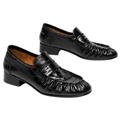 MESSRSDING黑色真皮粗跟乐福鞋